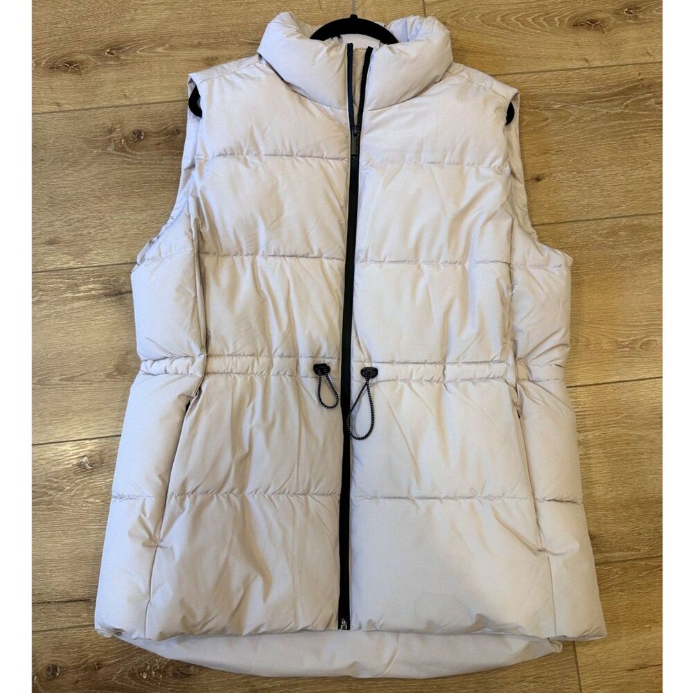 Calvin Klein Jeans Puffer Vest Large Cinched Waist Gray/Cream EUC!
